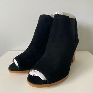 Anthropologie Black Suede Peep Toe Heels